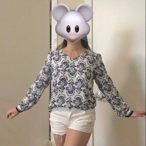 LOFT blue floral block print chiffon top | Size: XS